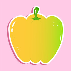 Cute funny colored bell pepper sticker character. Vector hand drawn cartoon kawaii character illustration icon. Isolated on pink background. Colored bell pepper character concept