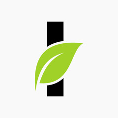 Eco Leaf Logo On Letter I Concept With bio leaf icon
