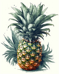 Fototapeta premium A vector graphic of a pineapple on a white background with a few tropical leaves