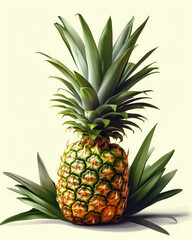 Fototapeta premium A vector graphic of a pineapple on a white background with a few tropical leaves