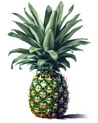 A vector graphic of a pineapple on a white background with a few tropical leaves