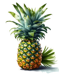 Fototapeta premium A vector graphic of a pineapple on a white background with a few tropical leaves