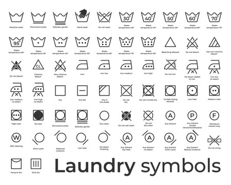 Black Laundry symbols Vector Icons set, full collection Outline set of laundry vector icons for web design and marketing isolated on white background.