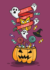 Halloween pumpkin basket on Trick or Treat Poster Doodle style