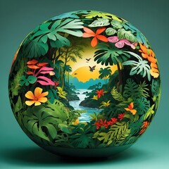 World Environment Earth Day Concept Ecosystem of The Tropical Rainforest Sphere AI Generative