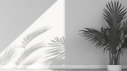 interior of minimalist room with tropical plant on white wall. Generative Ai