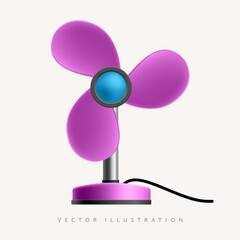 Vintage pink electric fan. Blower ceiling front view object, graphic element ventilation blade, vector illustration