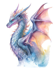 Watercolor blue dragon. Symbol of new 2024 year, isolated