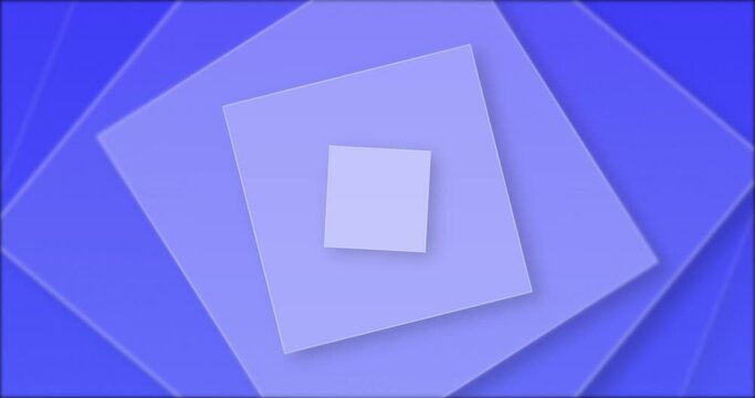 Blue color Growing rotating squares. Abstract Glassmorphism animation. Square translucent glass blocks spinning and rotating, looping animation.