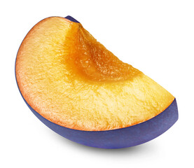 Plum isolated. Blue plum slice on a transparent background.