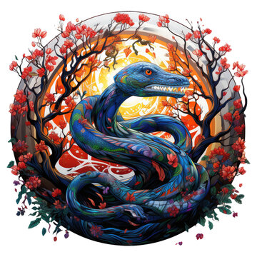 A cosmic Anaconda Tree t-shirt design, depicting a tree that merges with the cosmos, Generative Ai
