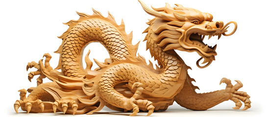 Fototapeta premium Panorama Chinese wooden dragon 2024.AI generated.