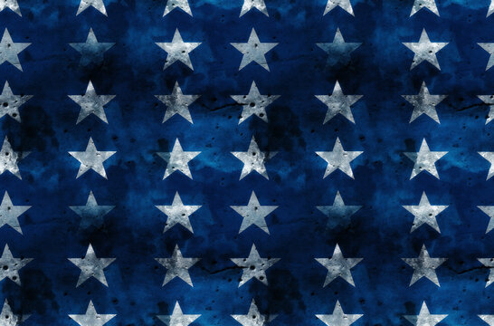 American flag's stars in a grungy, blue background. Seamless repeatable background. © jeff