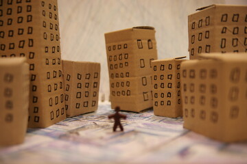 Fake city handmade of cardboard