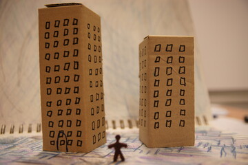 Fake city handmade of cardboard