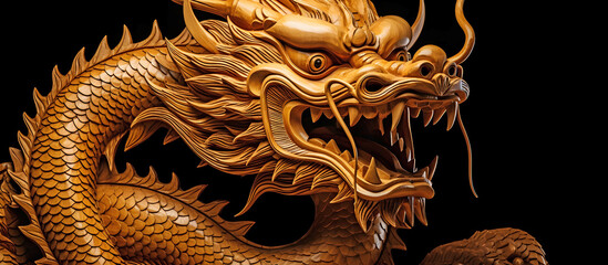 Fototapeta premium Panorama Chinese wooden dragon 2024.AI generated.