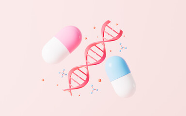 Cartoon DNA and capsule, 3d rendering.