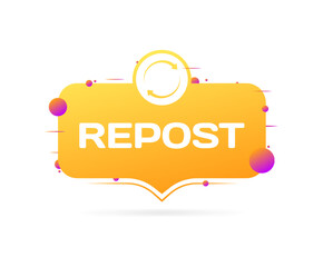 Repost button. Flat, yellow, repost post, repost icon. Vector icon