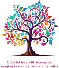 Elegant Custom colorful tree with vibrant leaves hanging branches 