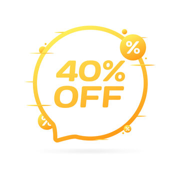 40% off sale bubble. Flat, yellow, best sale, 40% off icon, discount sticker. Vector icon
