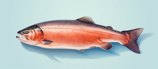 Salmon fillet replaces steak against isolated pastel background Copy space
