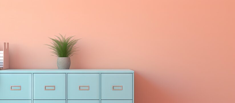 Office data storage concept with isolated pastel background Copy space and a filing cabinet