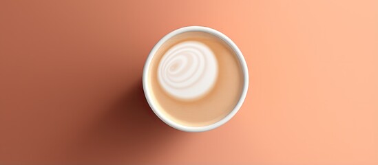 YinYang or Dao shaped coffee foam on top of a paper cup isolated pastel background Copy space