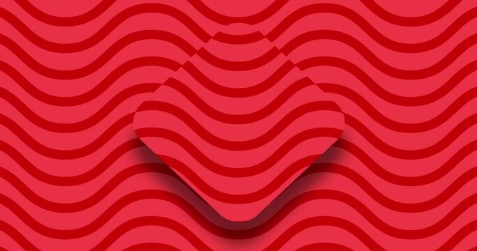 abstract moving lines flat animated background. soft zigzag wavy lines moving diagonally from down right to left up over a flat rounded square shape. Red color motion graphics background.