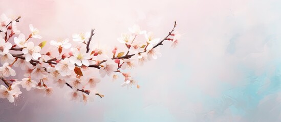 Tree in bloom lovely spring scenery isolated pastel background Copy space