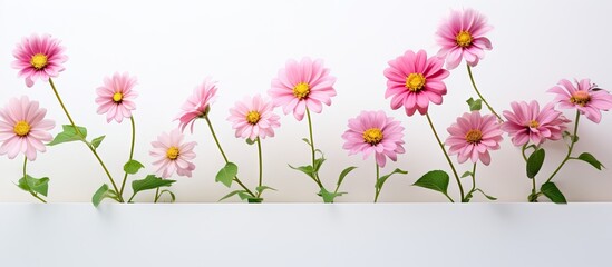 White isolated pink zinnia bloom isolated pastel background Copy space