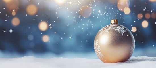Obraz na płótnie Canvas Snow falling on a holiday ornament isolated pastel background Copy space