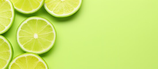 Slices of lime on a isolated pastel background Copy space with room for text