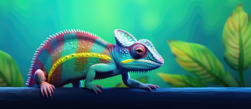 This isolated pastel background Copy space chameleon cartoon is great for graphic design