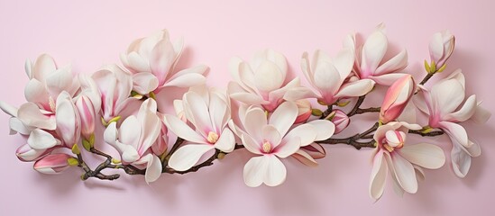 Fototapeta na wymiar Lots of magnolia flowers isolated pastel background Copy space