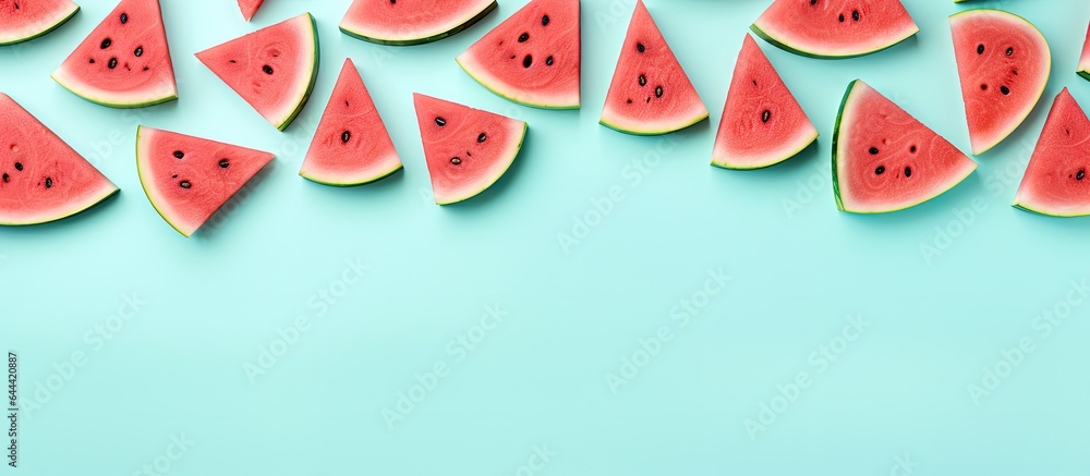 Poster watermelon slices on isolated pastel background copy space