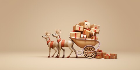 Reindeer with full gifts background. AI Generated.