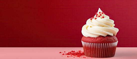 Red velvet cupcakes against isolated pastel background Copy space