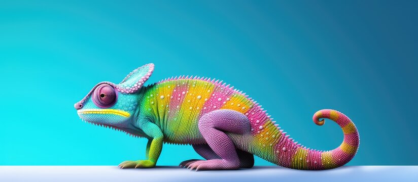 This isolated pastel background Copy space chameleon cartoon is great for graphic design