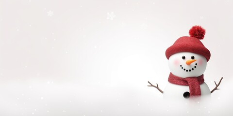 Snowman on snowy product display. AI Generated.