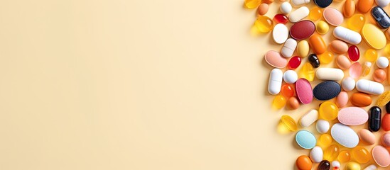 Vitamin supplements on isolated pastel background Copy space