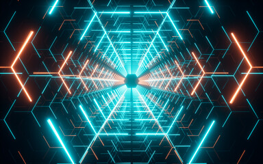 Abstract neon tunnel, 3d rendering.