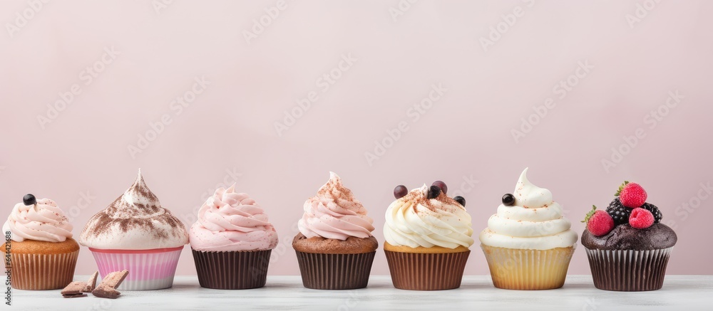 Poster muffin patterned fabric isolated pastel background copy space