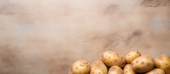 Soil 2 accompanies the Japanese fresh potato isolated pastel background Copy space