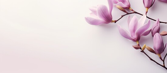 Purple magnolia flower on a isolated pastel background Copy space with clipping path