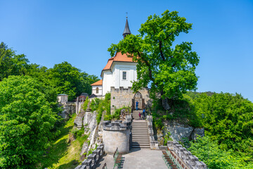 Fototapeta na wymiar Old medieval castle Valdstejn with The Chapel of the Saint John of Nepomuk in the heart of Bohemian Paradise, Czech Republic
