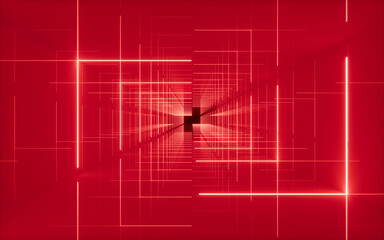 Abstract neon tunnel, 3d rendering.