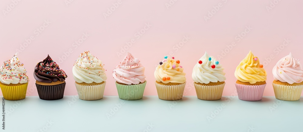 Poster muffin patterned fabric isolated pastel background copy space
