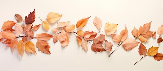 Pile of dead leaves on isolated pastel background Copy space