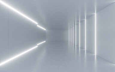 Abstract indoor building with neon light, 3d rendering.