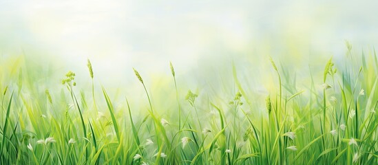 Fototapeta premium Springtime Margarit on grass isolated pastel background Copy space